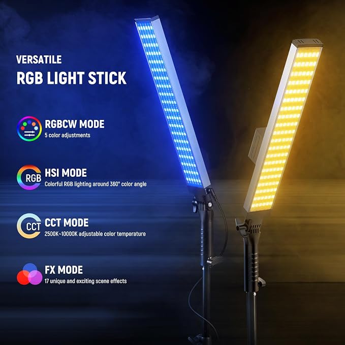 NEEWER Photography RGB Light Stick Kit, 2 Pack LED Video Tube Lights w/Stands - Image 4