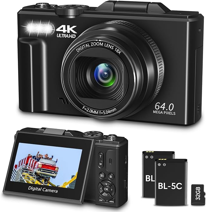 4K Digital Camera for Photography, 64MP Vlogging Camera for YouTube, WiFi Vlog by Gavonde