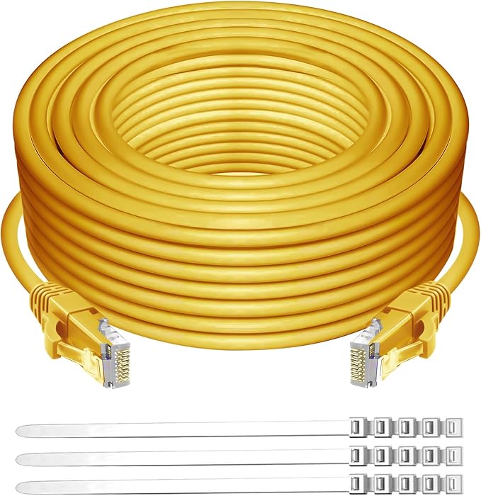 Adoreen Cat 6 Ethernet Cable 25 Ft-Yellow, Outdoor & Indoor Snagless Long Round by Adoreen