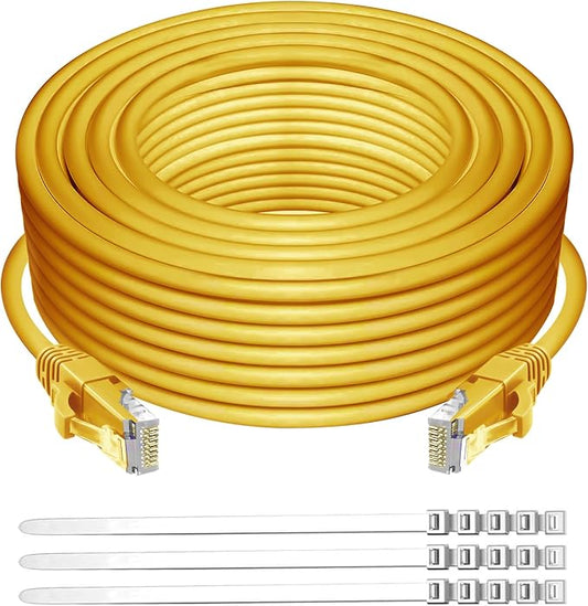 Adoreen Cat 6 Ethernet Cable 100 Ft-Yellow, Outdoor & Indoor Snagless Long by Adoreen
