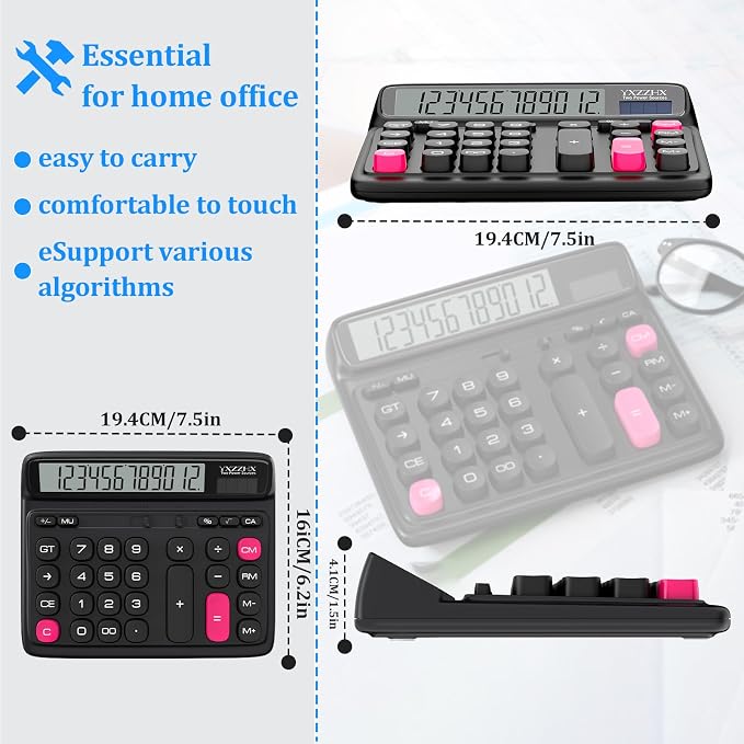 Desktop Calculator with Extra Large 5-Inch LCD Display, 12-Digit Two Way Power - Image 5