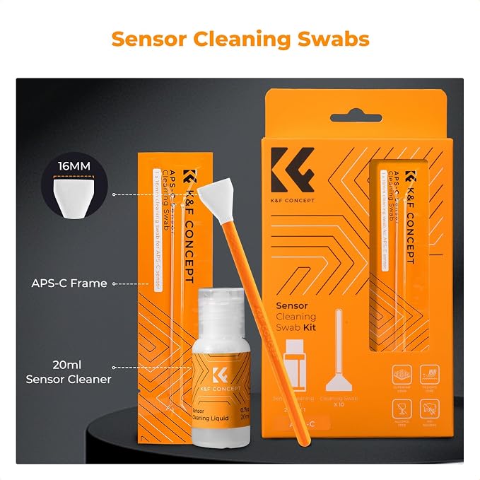 K&F CONCEPT 16mm APS-C Sensor Cleaning Swab*10 + 20ml Sensor Cleaner, DSLR SLR - Image 2