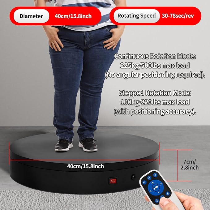 15.8In Remote Large Motorized electric turntable Rotating platform Photography - Image 7