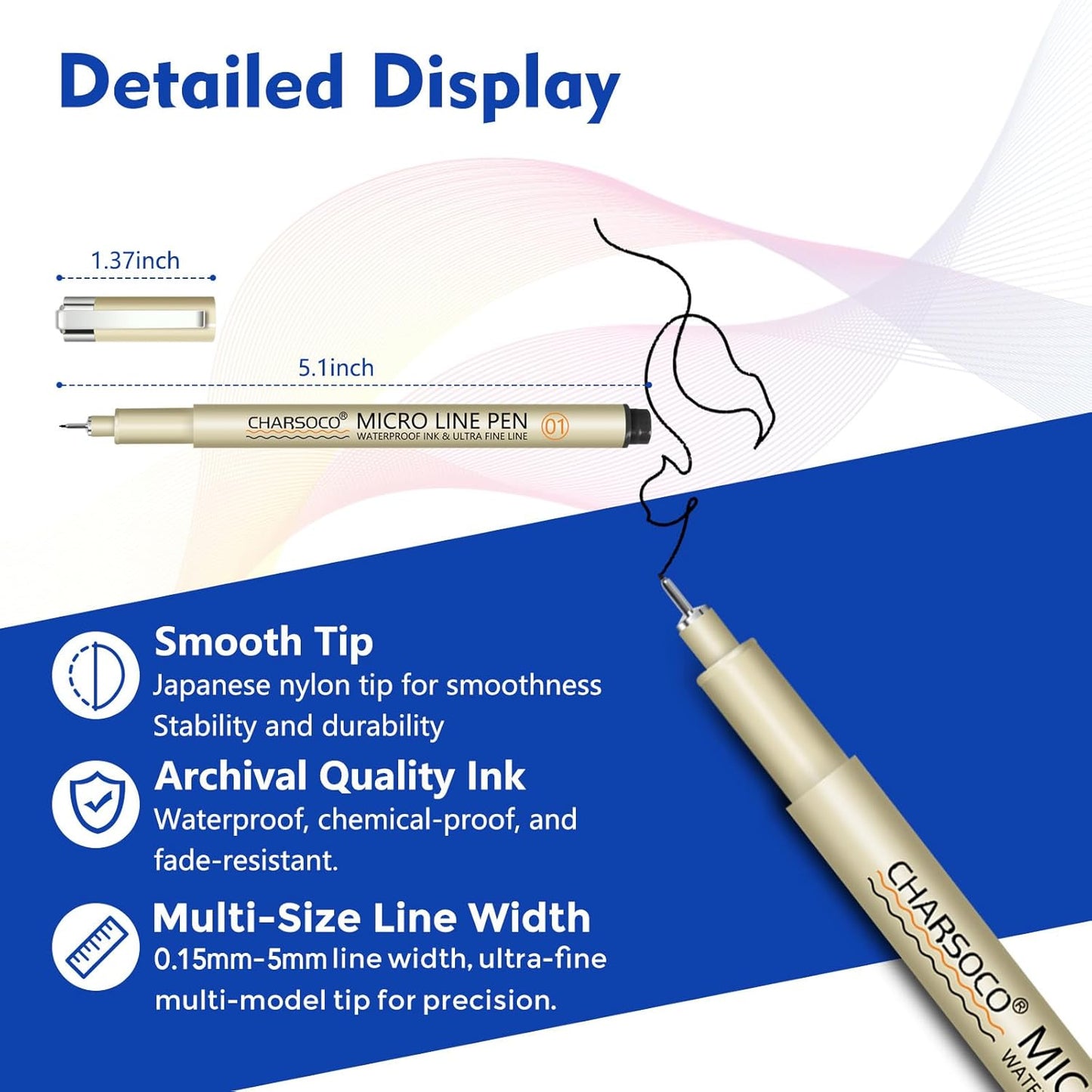BR Micro Pen, 6 Pack Black Fine Point Pen with Waterproof Archival Ink, 1-5mm Fineliner Ink Pens for Artist Illustration, Sketching, Anime, Manga, Technical Drawing and Scrapbooking