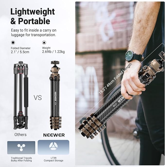 NEEWER LITETRIP Carbon Fiber Travel Tripod - Image 2