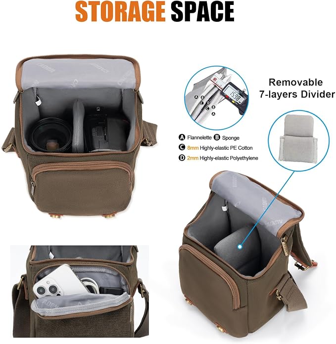 CADeN Compact Camera Bag Case Canvas Leather Trim Compatible - Image 2