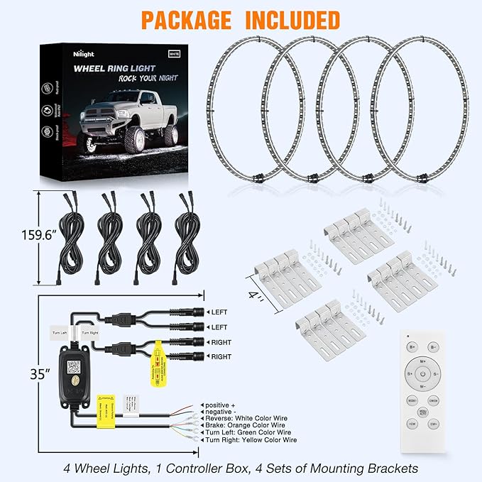 Nilight 4PCS 17inch Double Row LED Wheel Ring Lights Pure White - Image 5