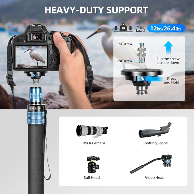 SIRUI P-424FL Carbon Fiber Camera Monopod Kit, Tripod Base, Flip Locks - Image 8