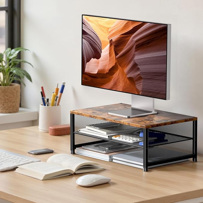 ECOLOVI 2-Tier Computer Monitor Stand Riser, Desk Organizer - Image 2