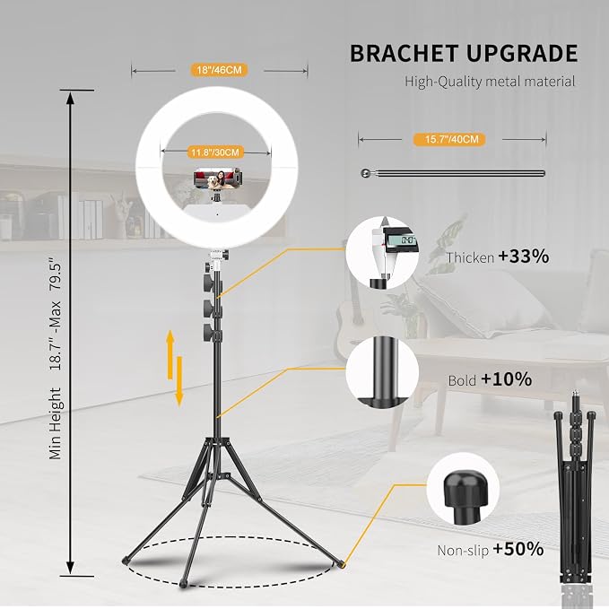 55W18 45cm Ring Light Kit 6700K Dimmable LEDRinglightTripod Stand Dual Phone - Image 3