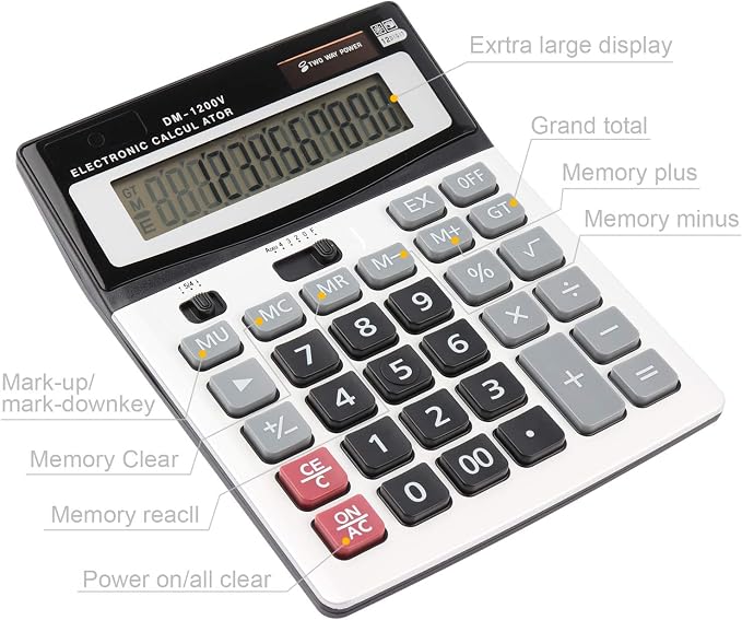Large Electronic Calculator Counter Solar & Battery Power 12 Digit Display - Image 6