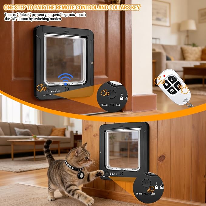Smart Cat Door with 4 Collar Sensor Key, RFID Electronic Cat Door Collar - Image 5
