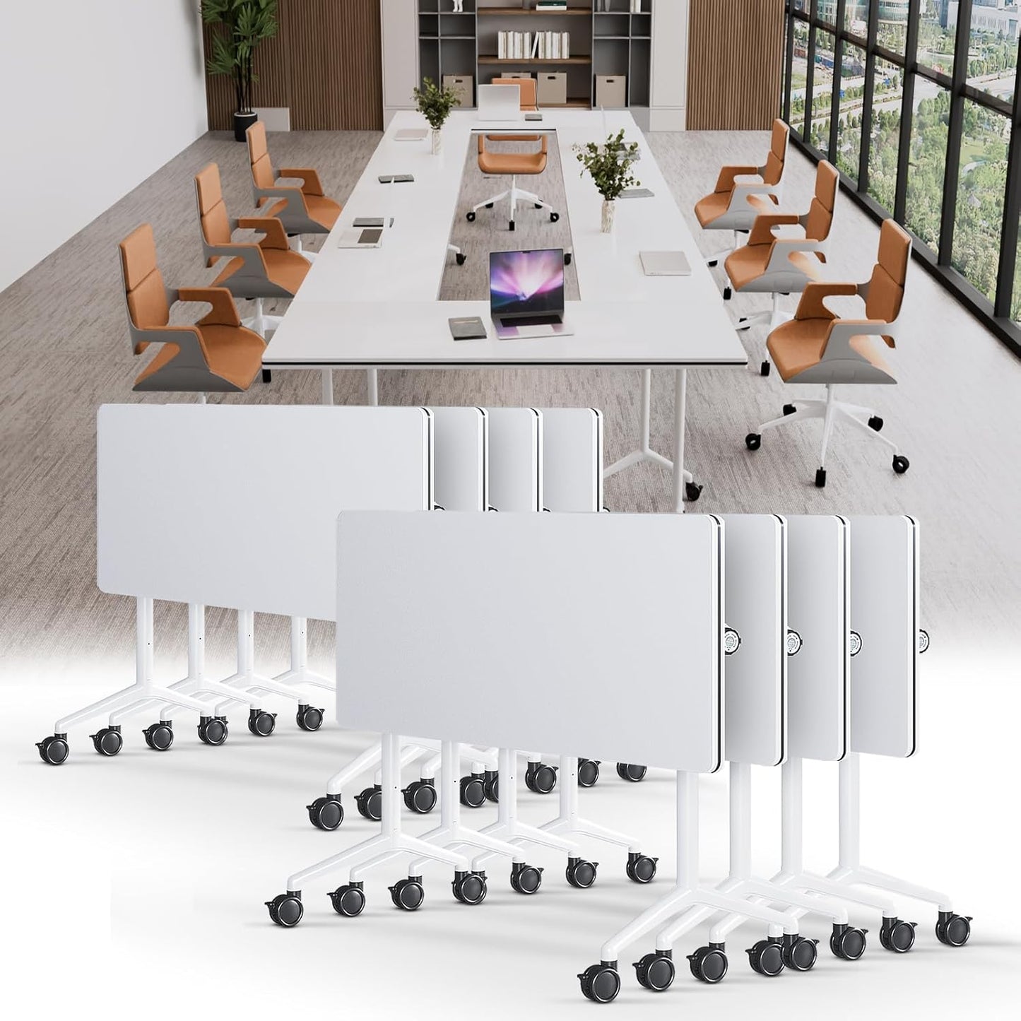 Conference Table, Folding Conference Tables for 2-20 People, Modern Conference Room Table with Wheels, Super Sturdy Large Rectangle Mobile Meeting Seminar Tables for Office (8PCS 61.0in)