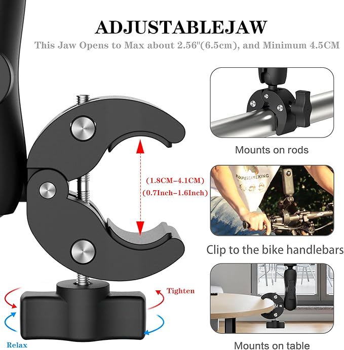Taisioner Super Camera Clamp Mount 3.6" Socket Arm 360°Ball Head Magic Arm 1/4" - Image 5