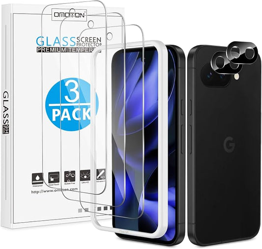 OMOTON 3+2 Pack for Google Pixel 9a Screen Protector 6.3 inch, 3 Pack Tempered by OMOTON