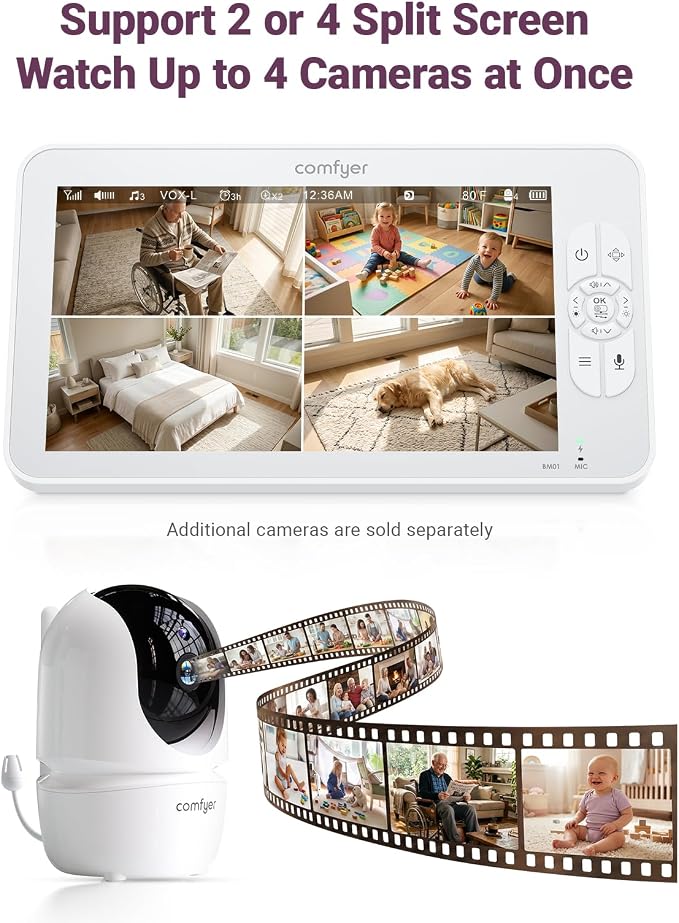 Comfyer BM01 7" HD Split-Screen Baby Monitor, Video Baby Monitor - Image 2