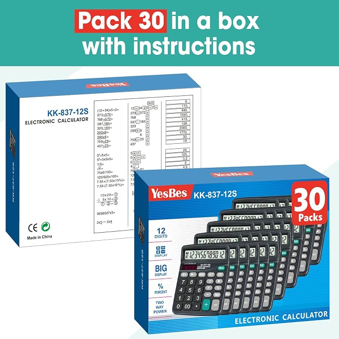 30 Pack Calculator Bulk, 12 Digits Calculators Desktop - Image 7