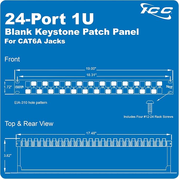 ICC 24 Port Blank Keystone 1U Patch Panel - Image 7