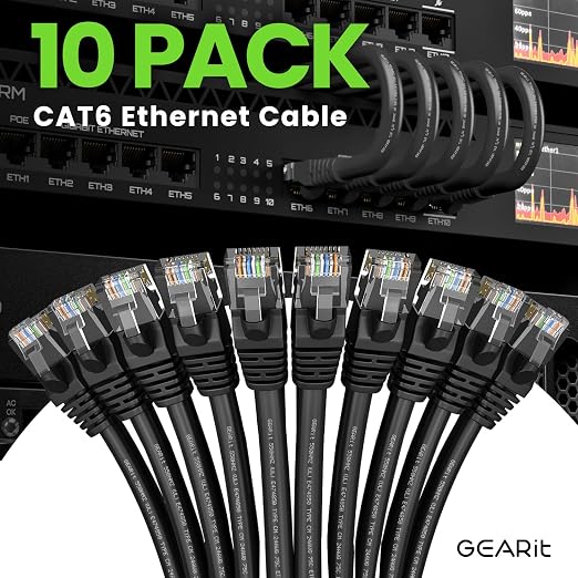 GEARit Cat 6 Ethernet Patch Cable 1 ft Black Cat6 Patch Cables 1ft - Image 2