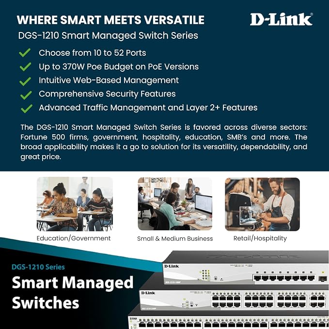 D-Link 10-Port Gigabit Smart Managed Switch | 8 GbE + 2 SFP Ports | L2+ | VLANs - Image 3