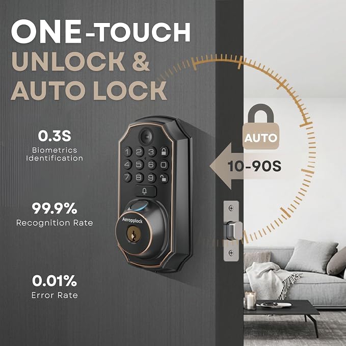 Fingerprint Door Lock Keyless Entry Door Lock Keypad Deadbolt Lock - Image 3