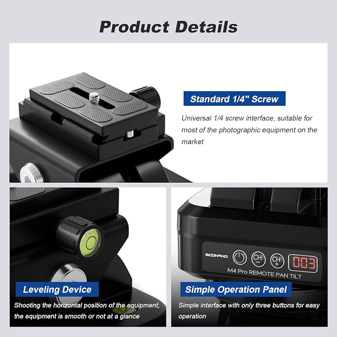 Soonpho M4 Pro Motorized Tripod Head, Rotating Panoramic Control 360° Pan Tilt - Image 4