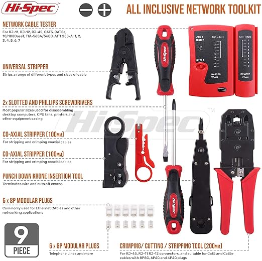 Hi-Spec 9pc Network Cable Tester Tool Kit Set - Image 2