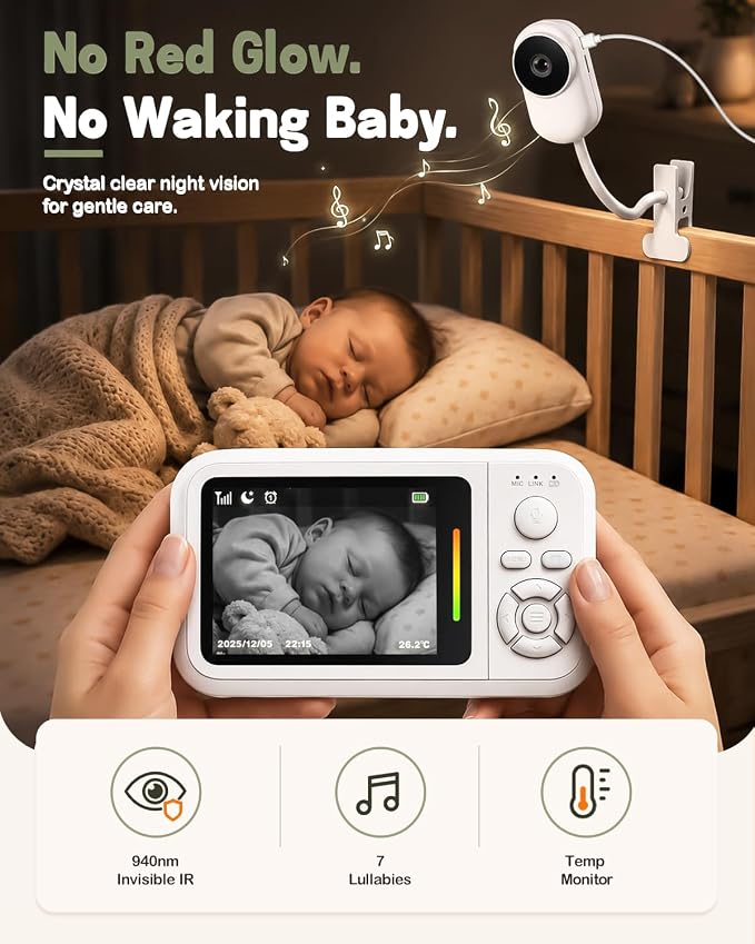 Baby Monitor with Camera and Audio, 2.8" Screen Baby Monitor No Wifi with Clip - Image 4