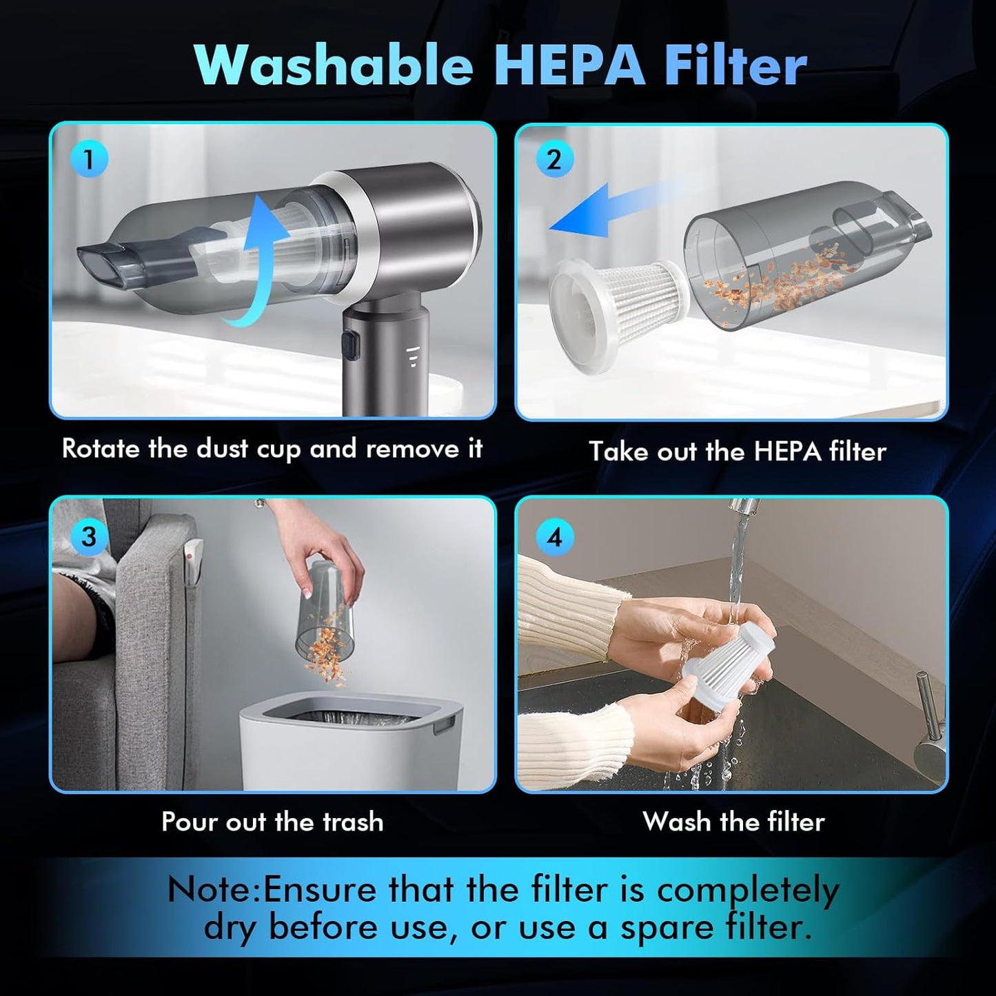 80,000RPM Cordless Car Vacuum & Air Duster 4-in-1 High Power 20000PA Handheld Blower/Pump with Brushless Motor, LED Power Display, 3 Speed for Home/Camping/Pet Hair (Silver)
