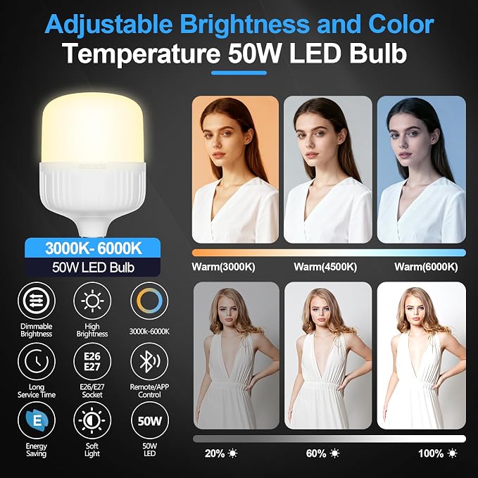 EMART Softbox Photography Lighting Kit, 50W 3000K-6000K LED Bulb, Professional - Image 4