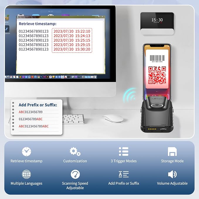 NETUM Bluetooth 2D Barcode Scanner, 3-in-1 Small Portable QR Bar Code Reader - Image 6