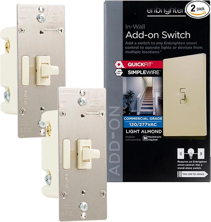 Enbrighten Almond Add-On Switch, QuickFit & SimpleWire, Z-Wave/Zigbee, Not A by Enbrighten