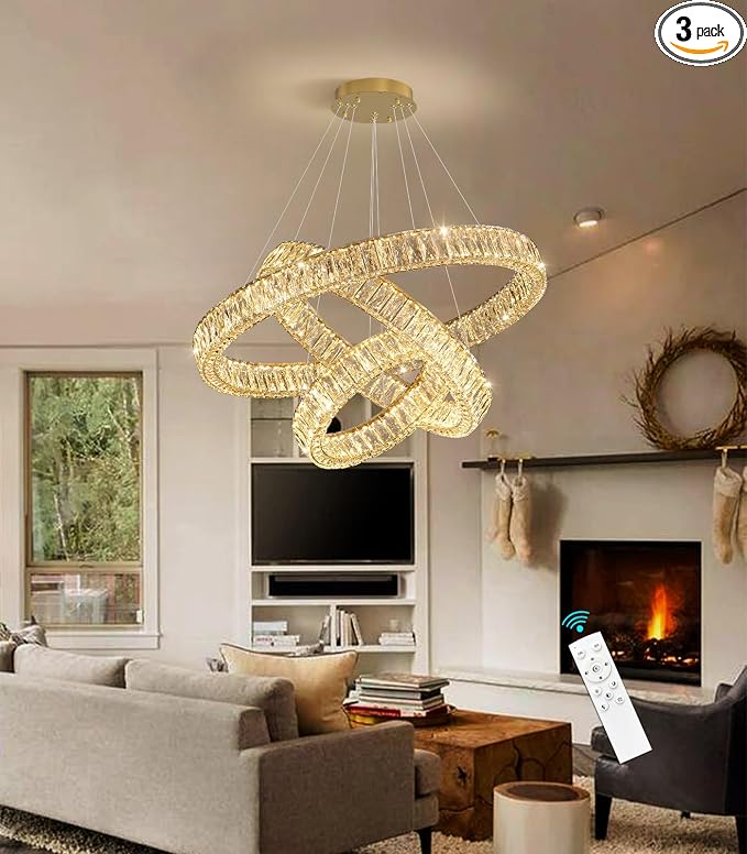 HAIXIANG Modern Glam Chandelier Crystal LED Remote Rings Chandelier Adjustable by HAIXIANG