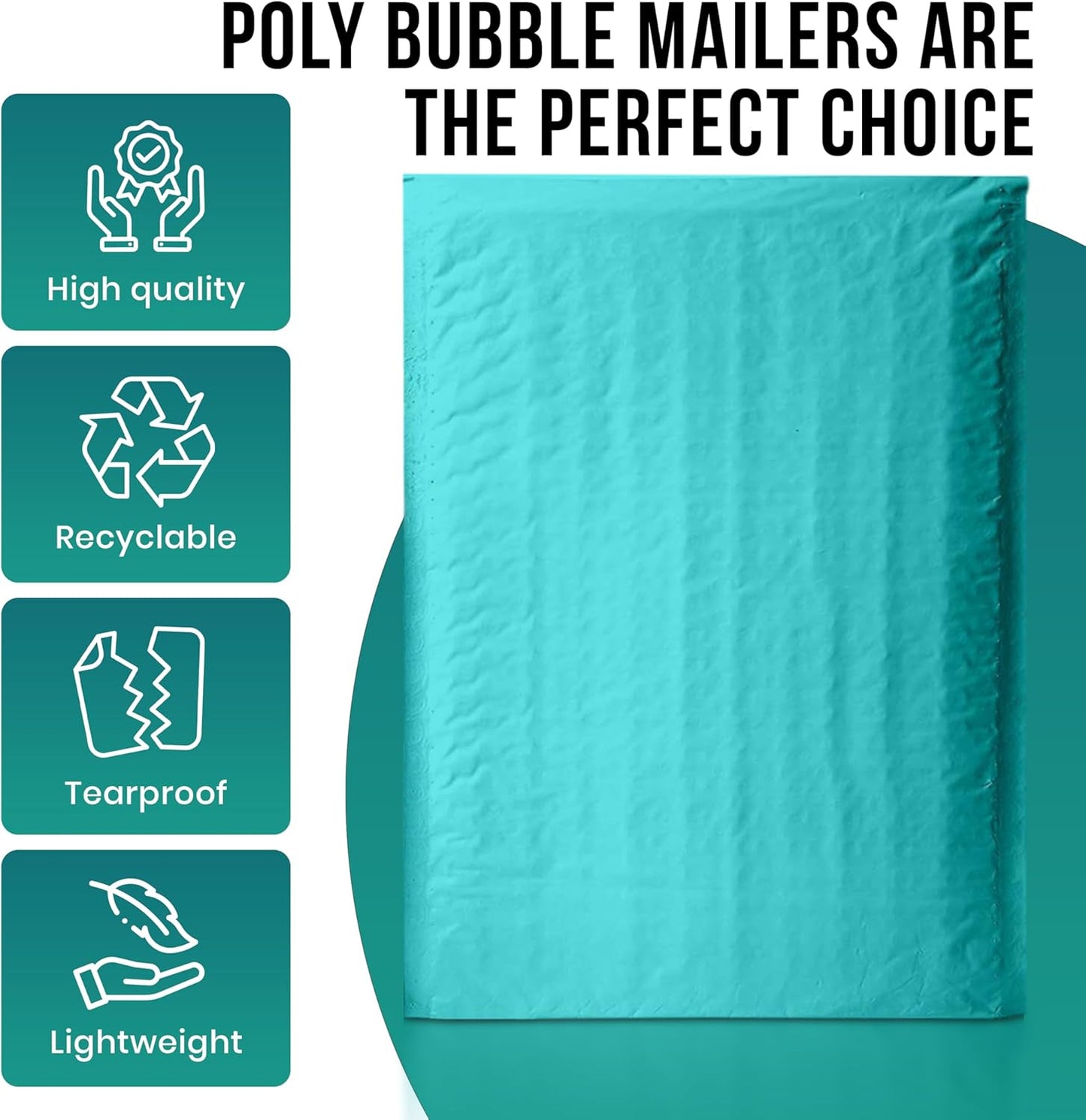 Levex - #000 4" x 8" [10 Pack] Teal Poly Bubble Mailers, Padded Envelope Mailers, Packing Envelope & Mailing Bags for Shipping