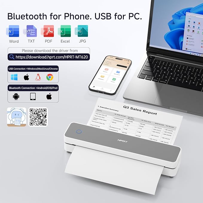 HPRT Portable Thermal Printer-Inkless Printer, Supports Thermal Paper&Labels - Image 4
