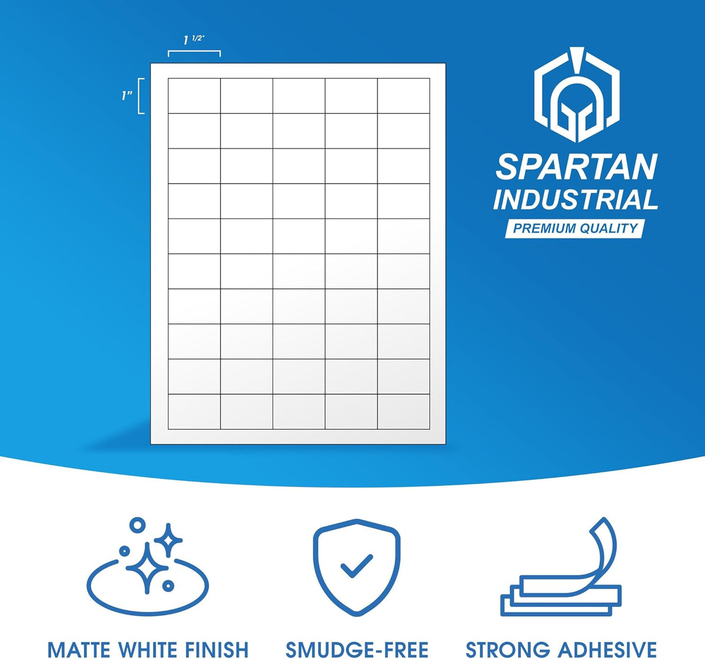 1 1/2" X 1" Matte White Printable Labels Compatible with Inkjet and Laser Printers - 100 Sheets, 5000 Total Paper Stickers for Return Addresses, UPC and EAN Barcodes - Spartan Industrial