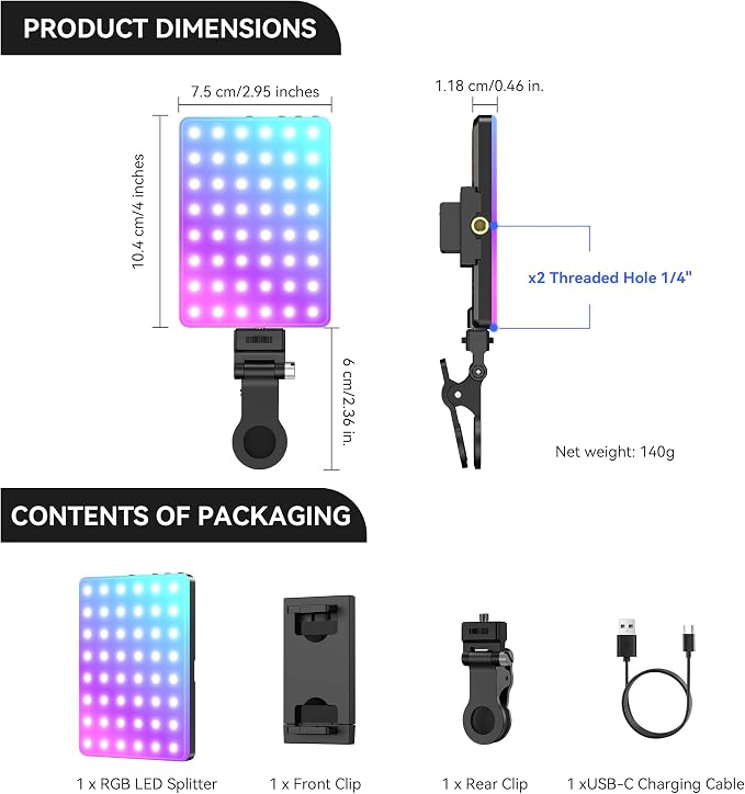 ENEGON RGB Selfie Light, 360° Full Color RGB Video Light - Image 7