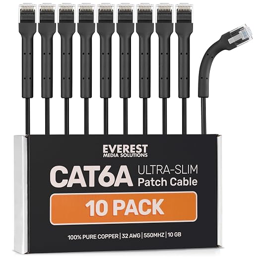 Everest Ultra Slim Cat6a Ethernet Patch Cables 5ft Black by EverestMediaSolutions