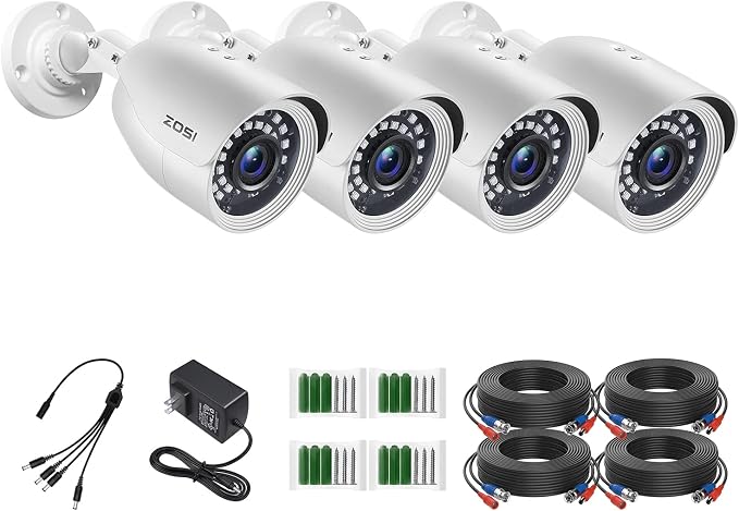 ZOSI 4 Pack HD-TVI 1920TVL 1080p Home Security Camera Outdoor Indoor, by ZOSI