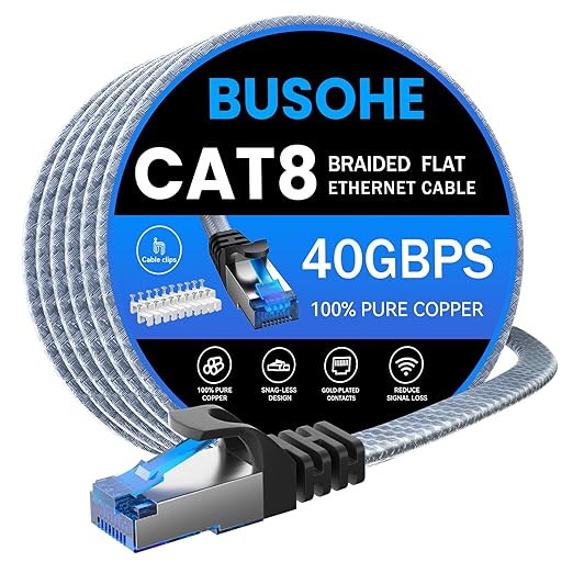 BUSOHE Cat 8 Ethernet Cable 23 ft, Nylon Braided High Speed Heavy Duty Network by BUSOHE