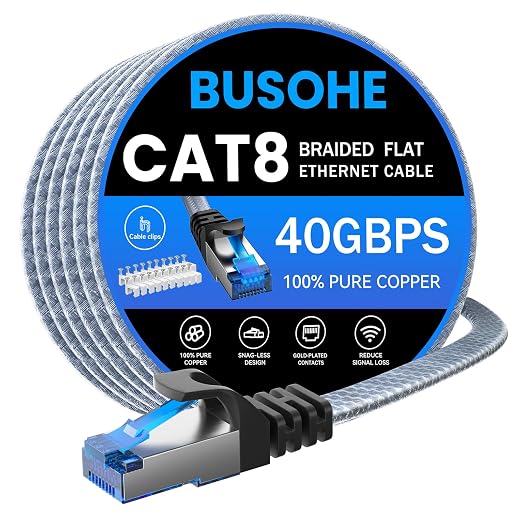 BUSOHE Cat 8 Ethernet Cable 40 ft, Nylon Braided High Speed Heavy Duty Network by BUSOHE
