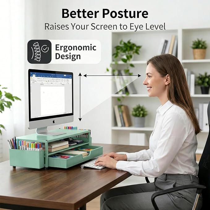 ECOLOVI Desk Organizer and Accessories, 2-Tier Computer Monitor Stand Rise - Image 4
