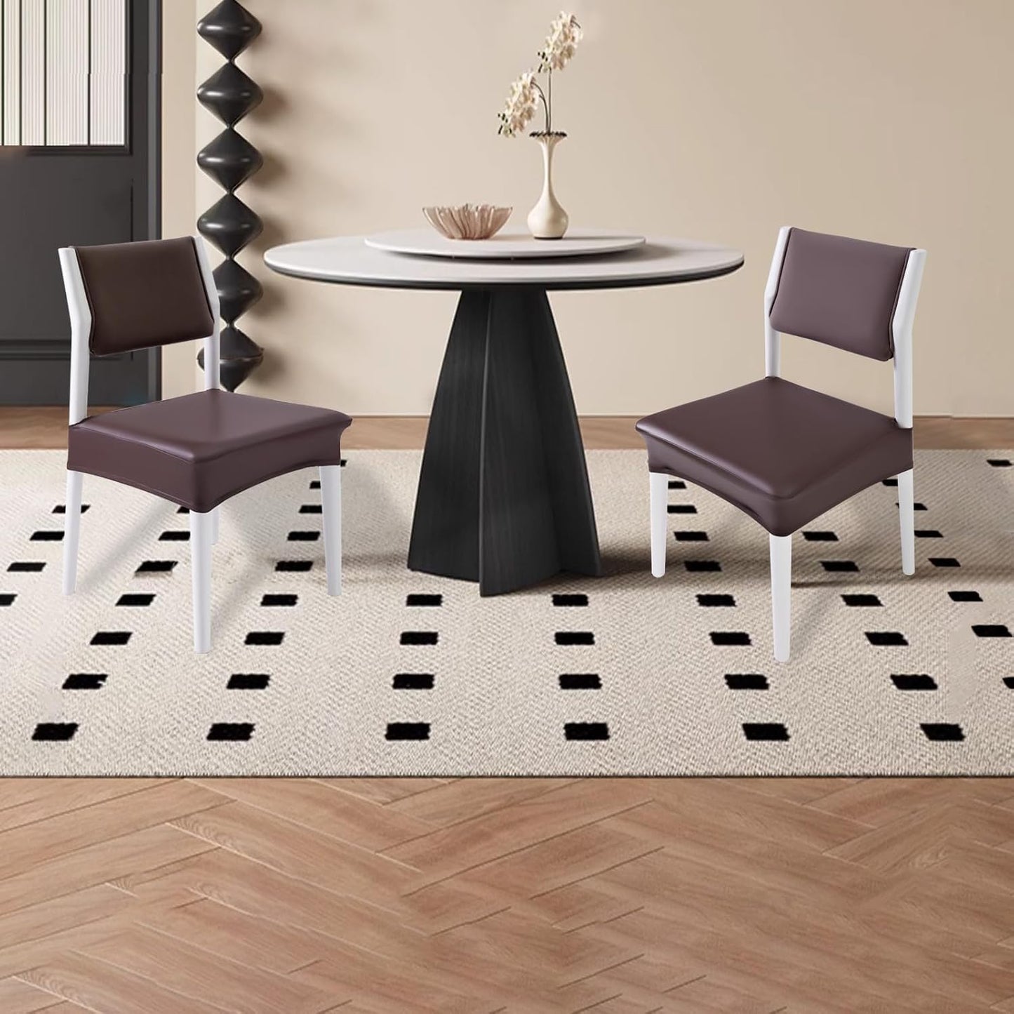 CWK Waterproof PU Leather Dining Chair Covers Set of 2-Stretchable Chair Seat Slipcovers, Removable & Washable Protector for Dining Room,Home,Office,Wedding,Rear Covers (PU-Coffee)