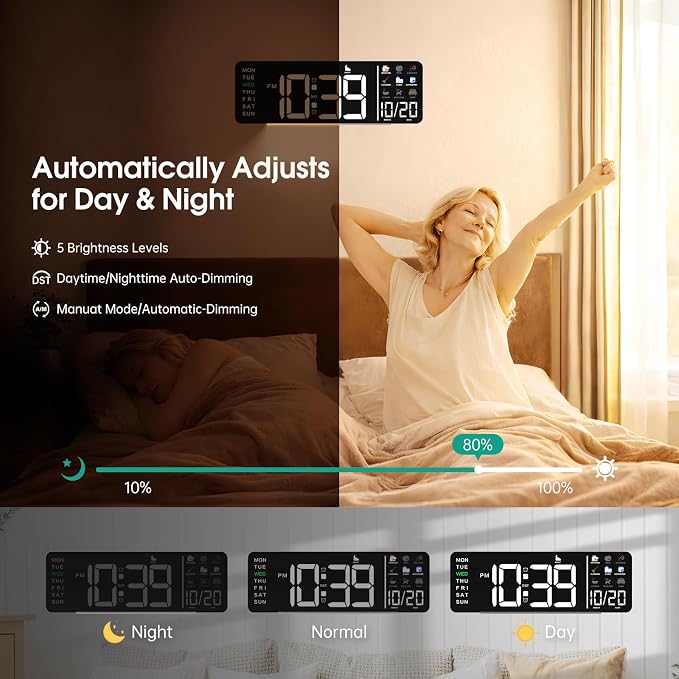 Hoifen Clock with Day and Date for Seniors, Remote Control, Night Light - Image 6