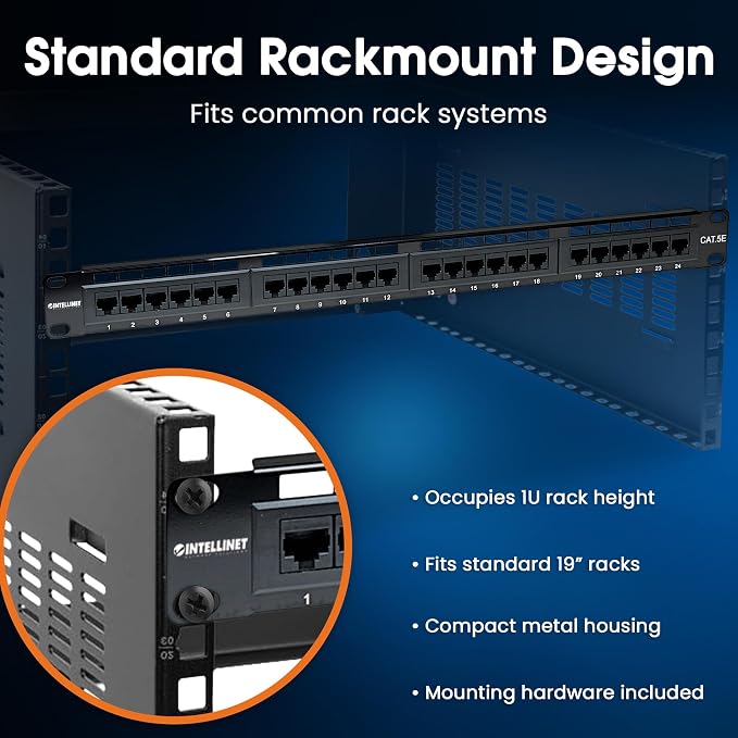 Intellinet 24 Port Cat5e Network Patch Panel Wall Mount– 1U Rack Height - Image 8
