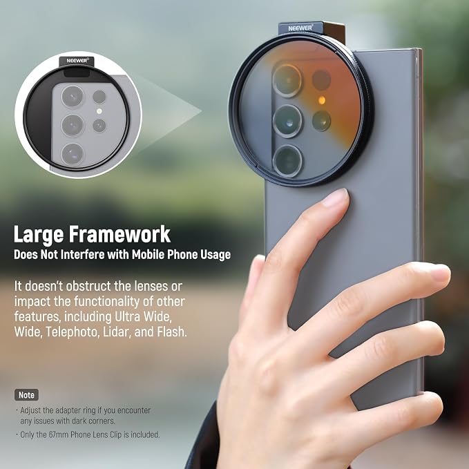 NEEWER 67mm Phone Filter Mount, Adjustable Threaded Lens Filter Clip - Image 2