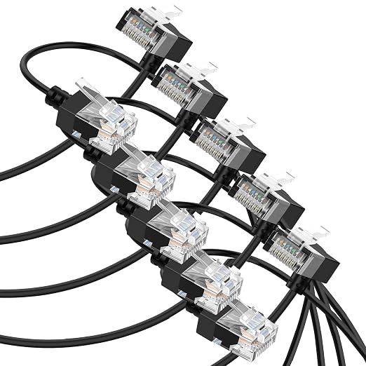Cat6A Ethernet Cable 90 Degree Downward Angled 6.6FT 5 Pack, Flexible Slim & by Thzzhnno