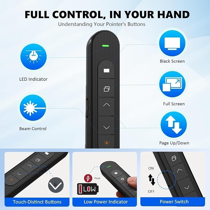 Presentation Clicker with Red Beam, 328ft Long-Range Wireless Presenter Remote - Image 5
