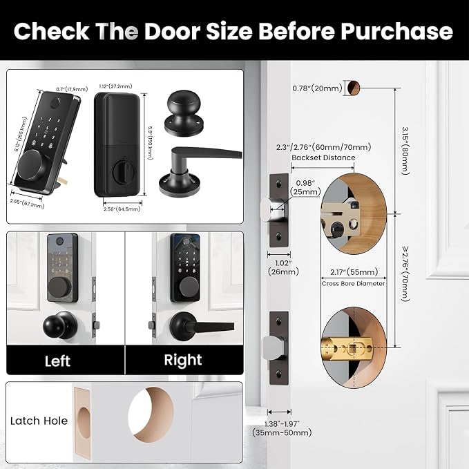 Smart Lock with Handles, Fingerprint Door Lock App Control, Keyless Entry Door - Image 9