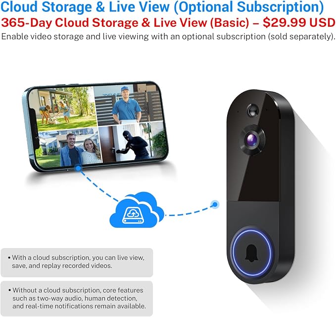 1080p Wireless Video Doorbell Camera, AI Human Detection, 2-Way Talk, Night - Image 7